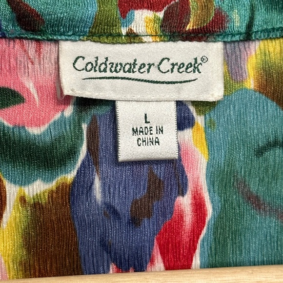 COLDWATER CREEK WOMENS FLORAL BUTTON BLOUSE 3/4 SLEEVES SIZE LARGE - Picture 4 of 5